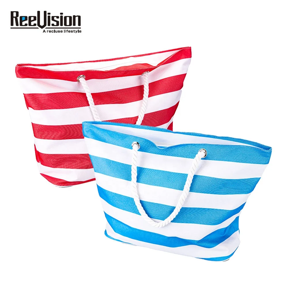 Fashion stripe Beach Tote Bag Shoulder Shopping bag with cotton rope handle