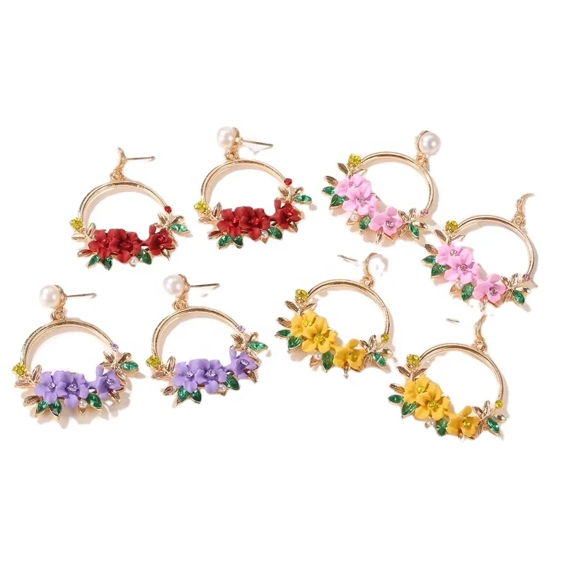 

fashion hot sale hoop latest cheap pearl red flower earring, Mix color