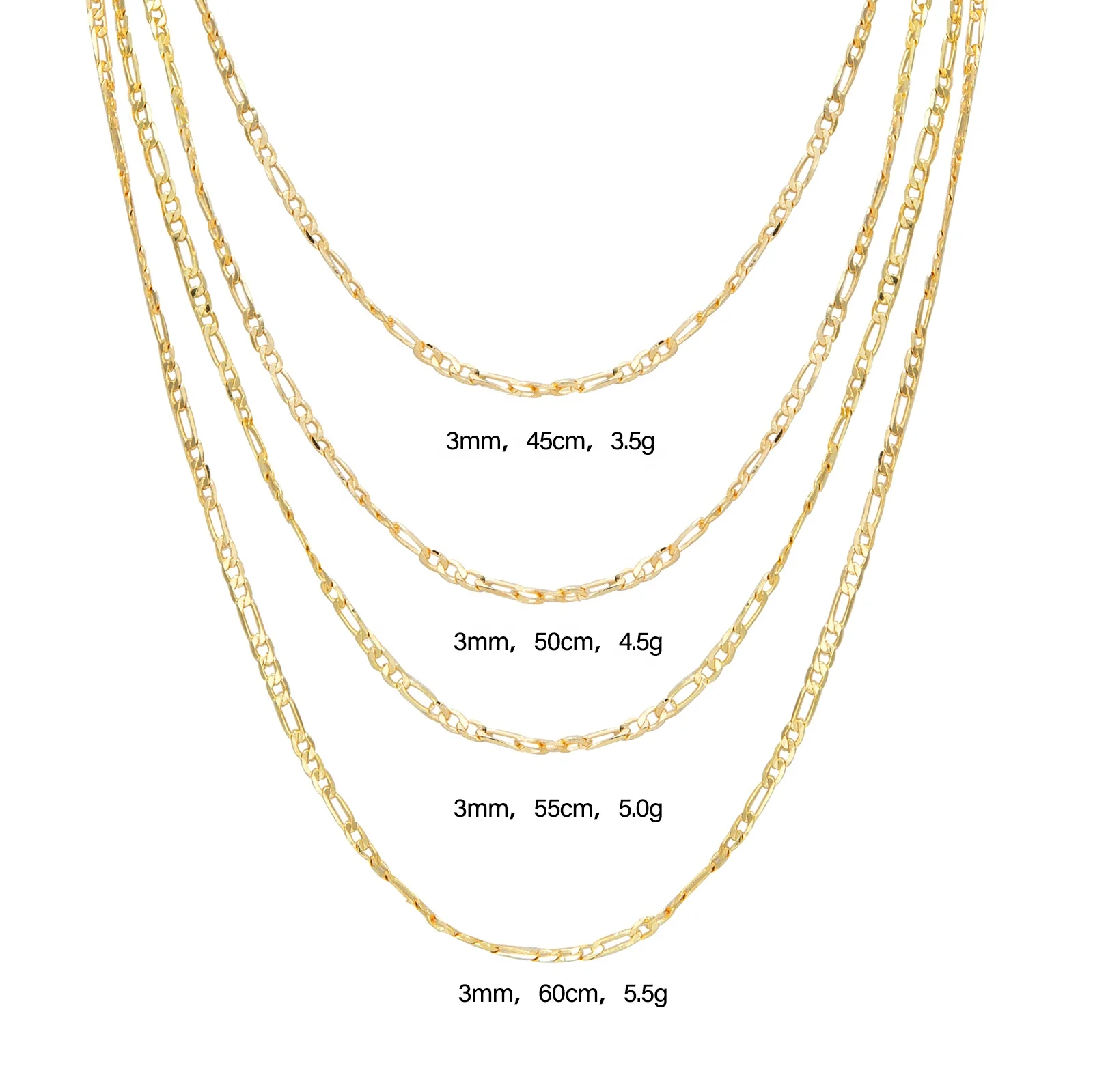 

Elfic 14k plated gold chain for men 3:1 figaro Link chain necklace pendants for necklace cadena de oro laminado