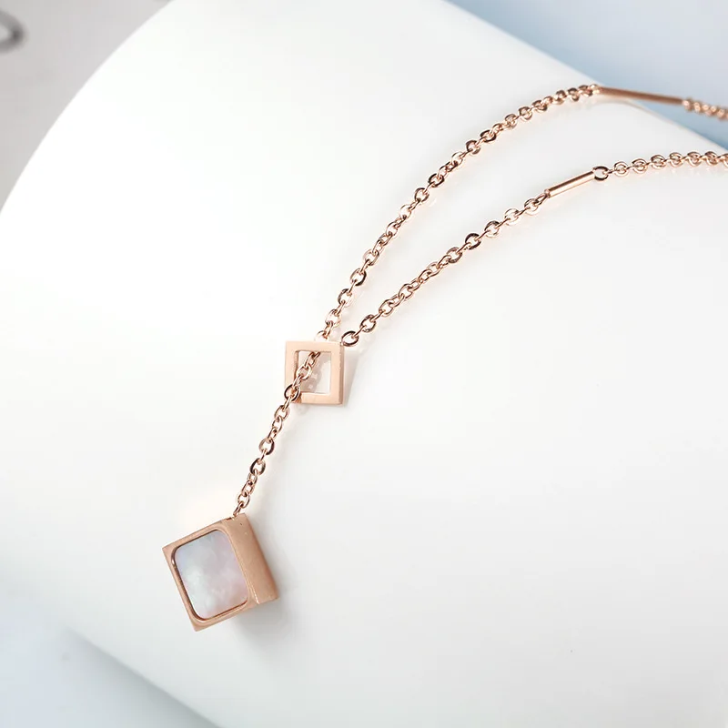 

Shell Inlaid Pendant Stainless Steel Rose Gold Plating Jewelry Necklace