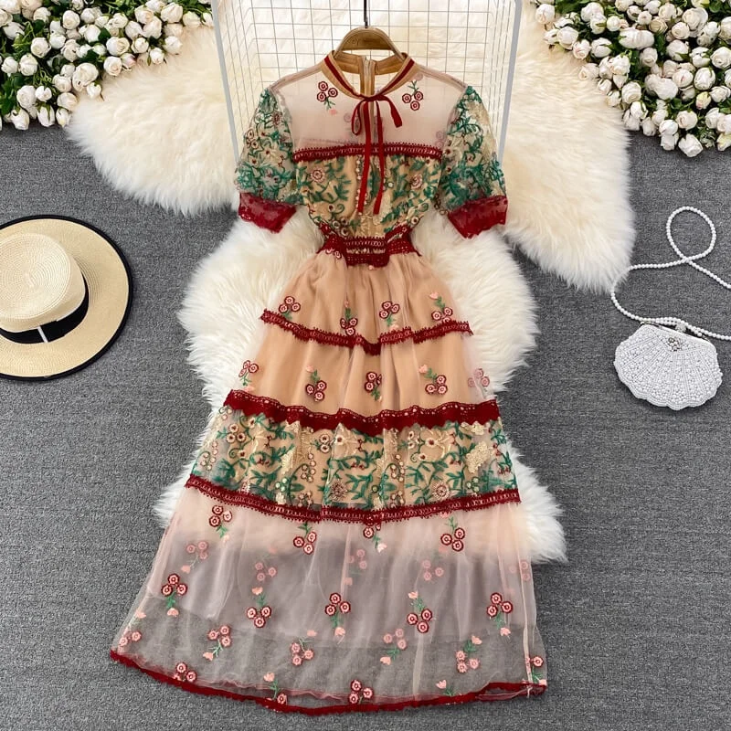 

New Summer Celebrities Grace Lace Gauze Vintage Embroidery Night Dresses For Women