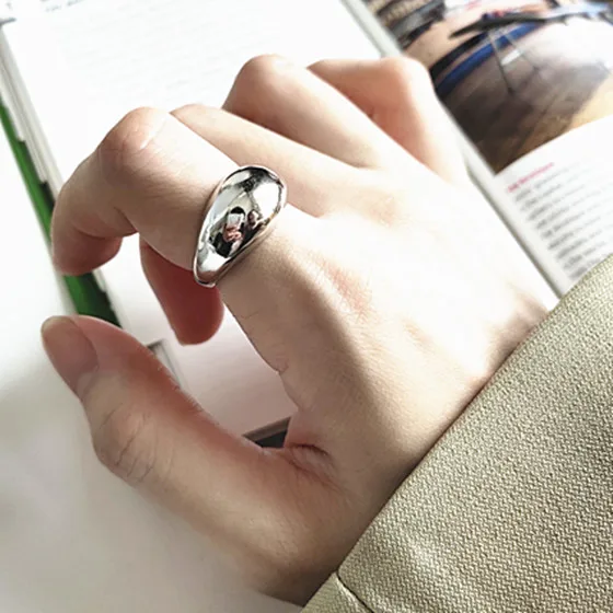 

Pure 925 Sterling Silver Irregular Glossy Finger Ring for Women, As pictures
