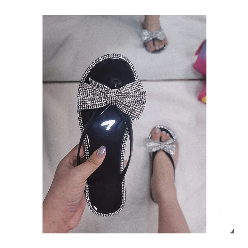 

Summer Rhinestone Women Flip Flop Slippers Anti Slip Flat Sole Flip Flops, As picture