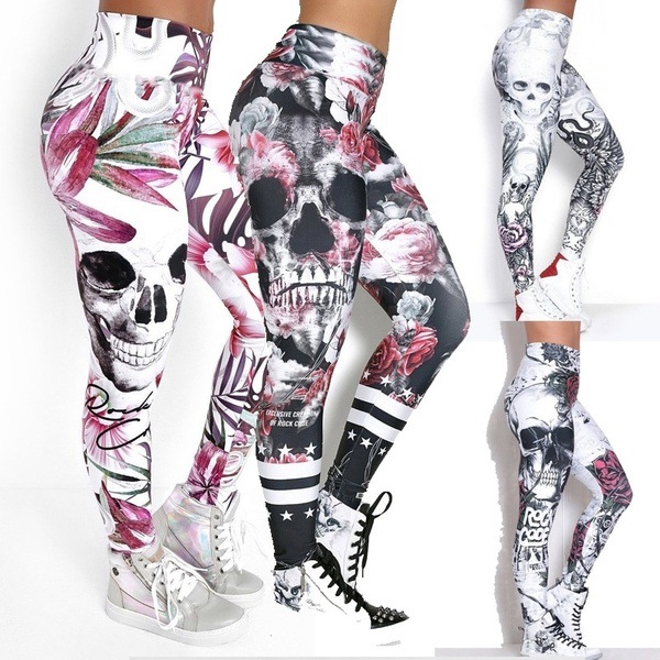 

Gulidd AliExpress hot style skull digital print sexy buttocks yoga textured high waist women fitness yoga pants leggings