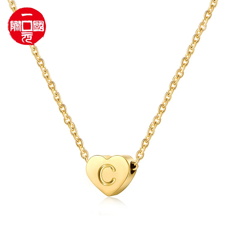 

One dollar European and American new products simple and fashionable peach heart 26 letters love letter titanium steel necklace