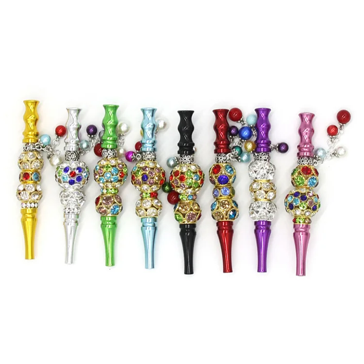 

Wholesale Diamond Metal Hookah Shisha Mouthpiece Protect Nails jeweled Blunt Cigarette Holder, Multi colors