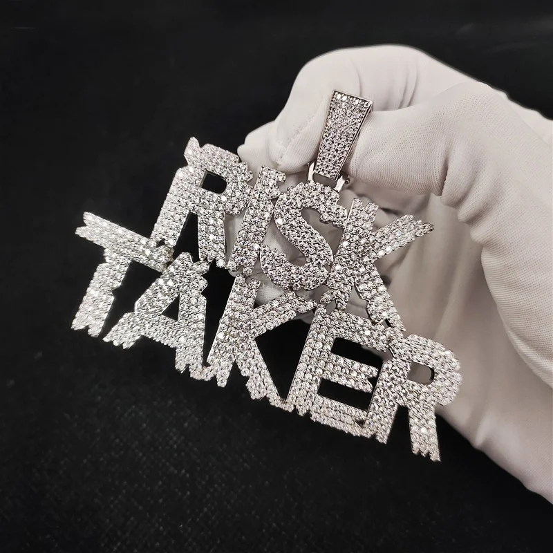 

Custom Made Bling Bling Hip Hop 'Risk Taker' Broken Font Initial Letter Pendant Mens Iced Out Pendant