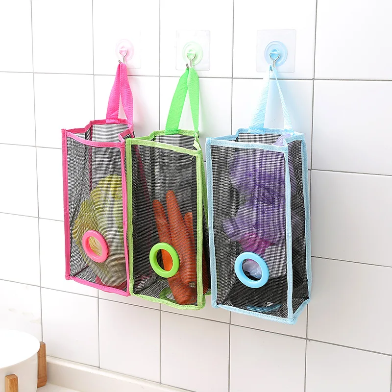 

Breathable Nylon Net grid Kitchen Packing Trash Wall hanging Bag Eco-friendly Suprmarket Fruit Shopping Bag, 6color