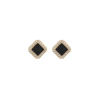 

Vintage Gold Plated Custom Enamel Earrings Square Pearl Stud Earrings