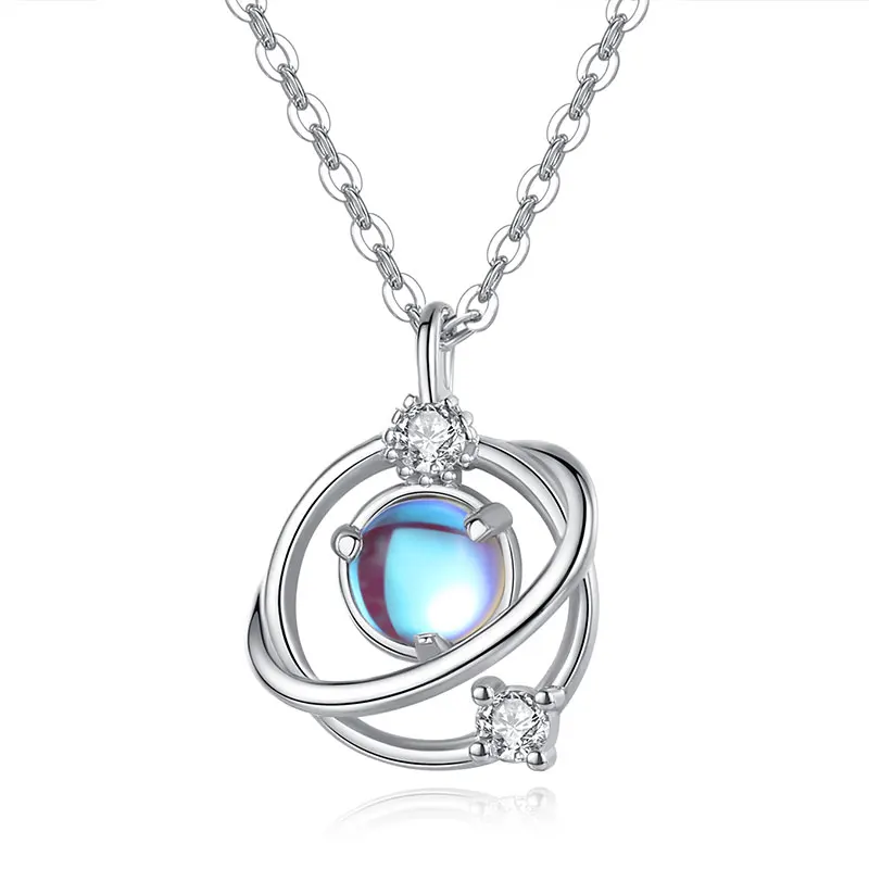 

Wholesale fashion 925 sterling silver jewelry necklace exquisite fantasy planet pendant silver chain necklace for women NC3579