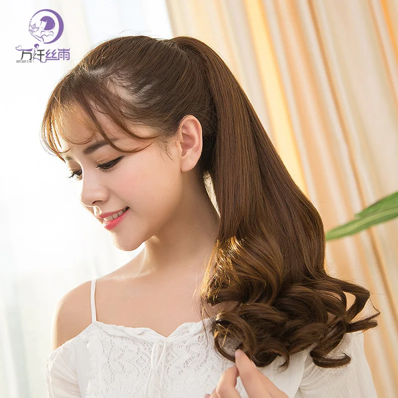 

Women's Long Curly Hair Tied Pear Flower Big Wave Low Horse Tail Wig One Piece Dropshipping