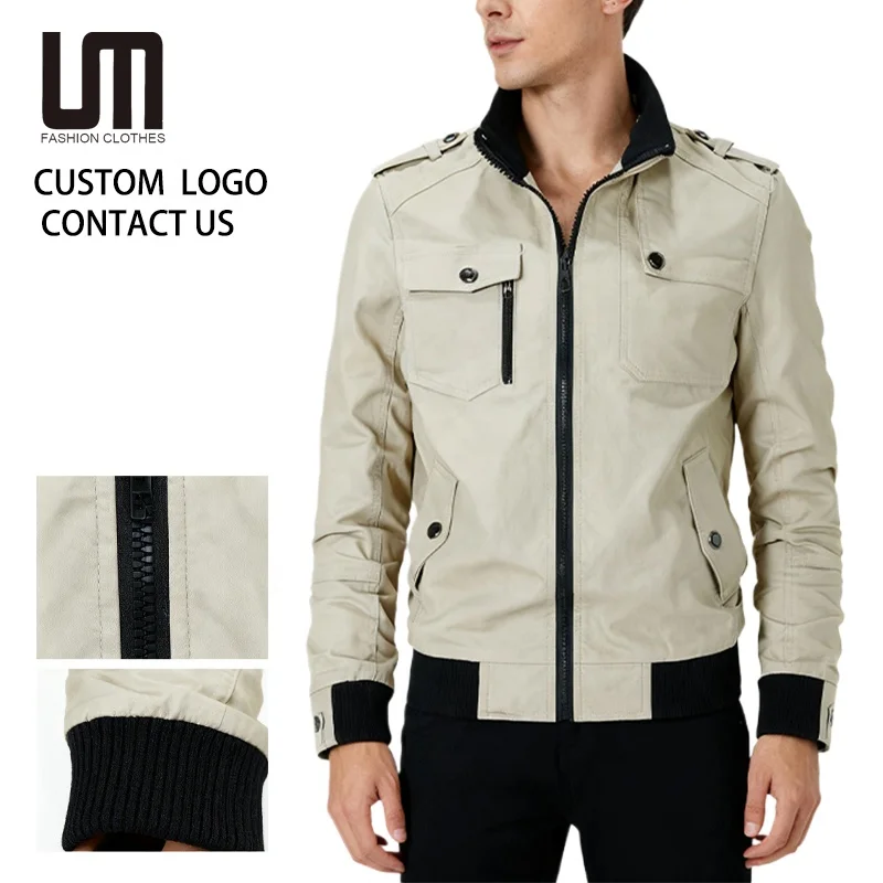 Custom Your Brand Logo Autumn Winter Men Casual Windbreaker Stand Collar Outwear Slim Plus Size Jacket Coat