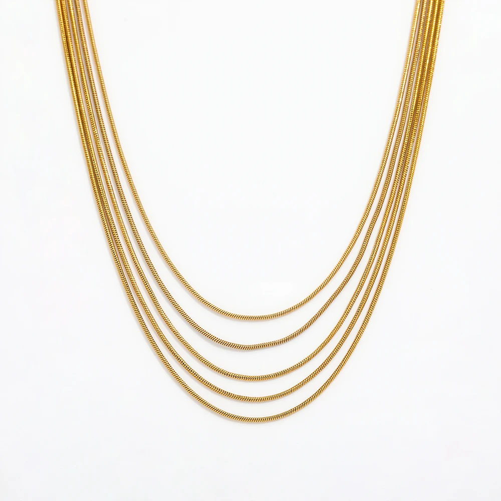 

JOOLIM Ready To Ship High End Multi-Layer Dainty Snake Chain 18k Gold Plated Stainless Steel Necklace