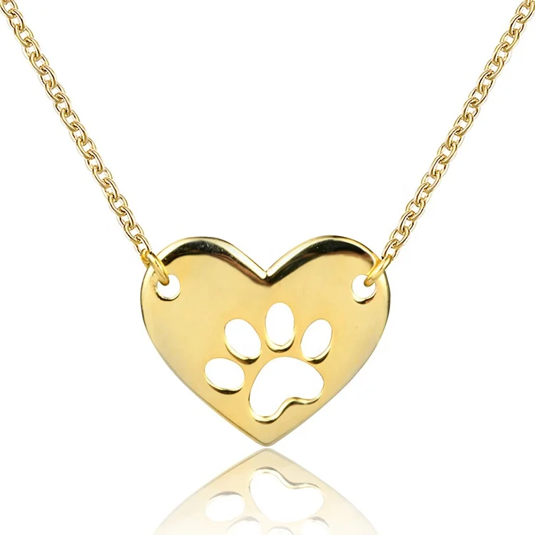 

2021 Fashion 925 sterling silver gold Plated heart dog paw print necklace