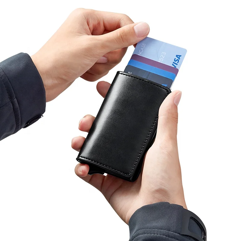 

Boson Brand Hot Sale PU Leather Pop Up Aluminum Case Card Holder For Gift