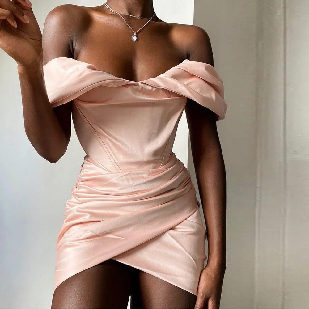 

2021 Summer Sexy Bodycon Off Shoulder Long Sleeve Women's Ruched Wrap Club Dress Party Dress, As pictures
