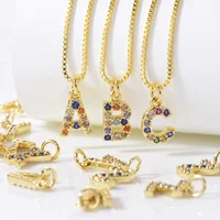 

Gold Plated Rainbow CZ Micro Pave Initial Greek Custom Letter Alphabet Necklace