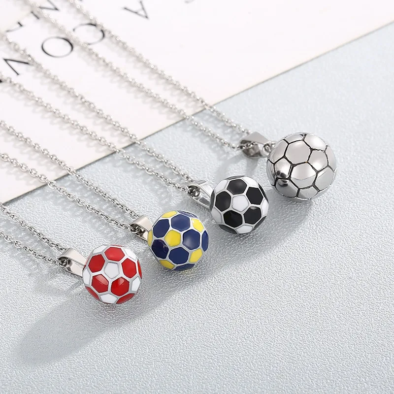 Football Soccer Sport Ball Jewelry Trendy Fashion Stainless Steel Football Pendant Necklace For Fans Souvenir Gift