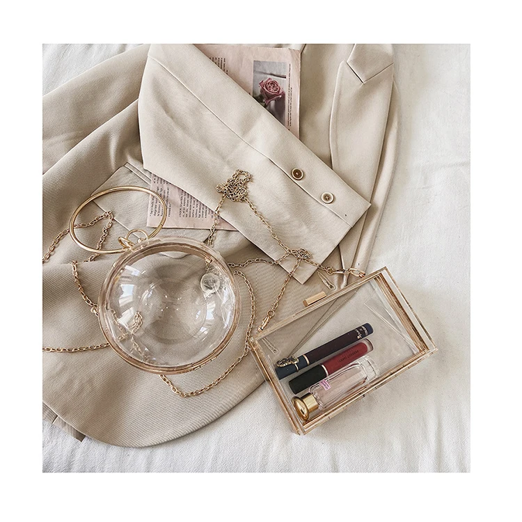

See-Through Acrylic Chains Shoulder Purse Ladies Clear 2021 Spring Designer Crossbody Bags Luxury Handbags For Women Sac A Main