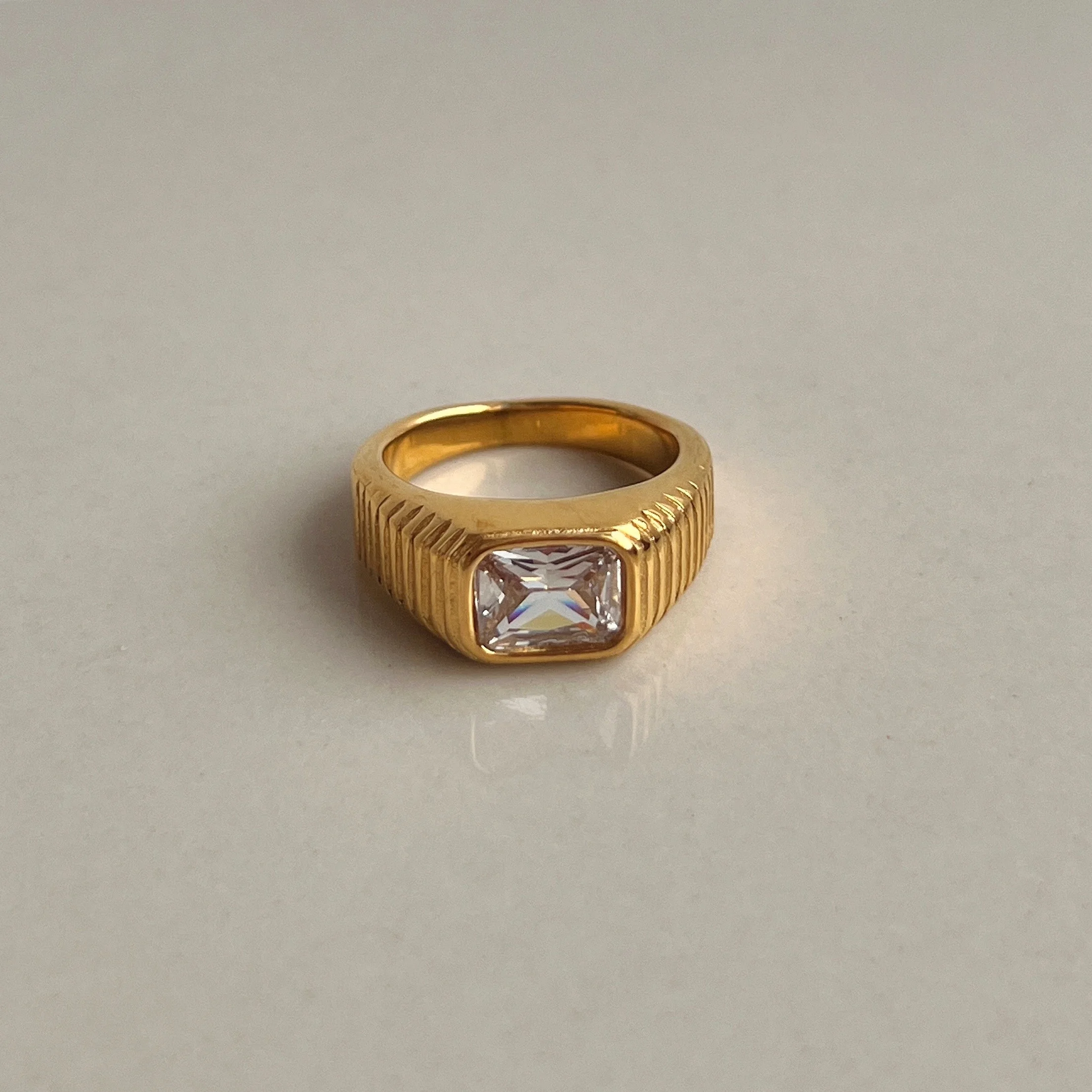

2024 Dazan New Ins 18k Gold Plated Tarnish Free Stainless Steel White Zircon Pendant Thread Design High Quality Ring for women