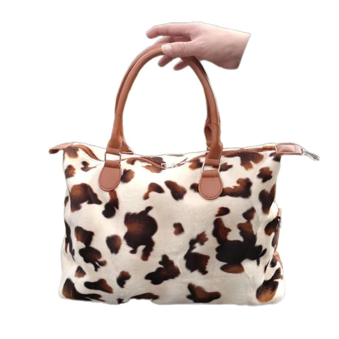 

European And American Style Weekend Travel Bag For Ladies Kawaii Cow Leopard Print Short-Distance Duffel Bag