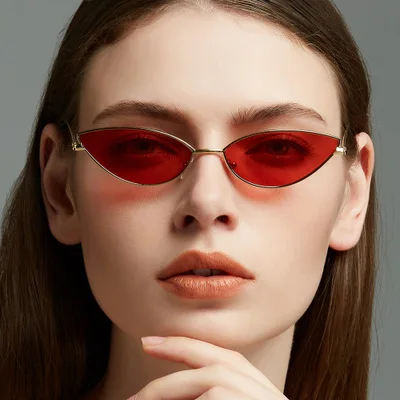

Wholesale Unisex Sexy Retro Cat Eye Sunglasses Women Small Triangle Vintage Cheap Sun Glasses Red Female UV400, As picture shown