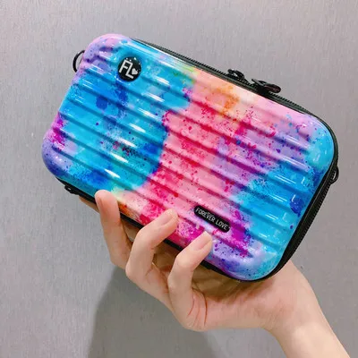 

New design luggage suitcase shape makeup case for women shoulder cosmetic bag cute mini crossbody messenger bag