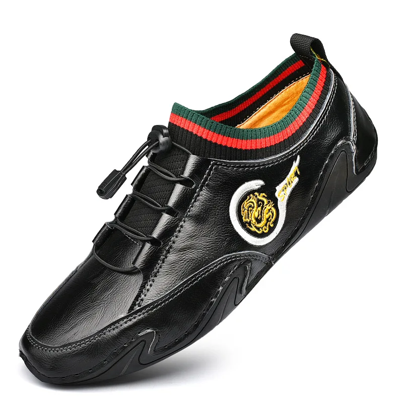 

Spring New Style Leisure Breathable Round Toe Flat Leather Shoes Men Soft-soled Shoes, Picture