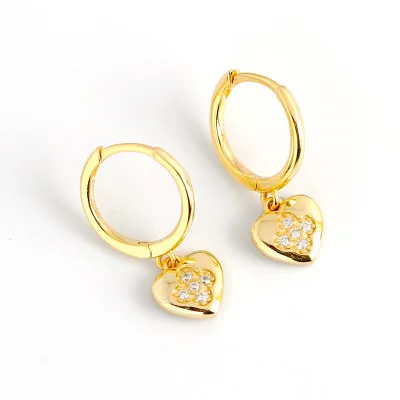 

Vintage 18K Real Gold Plated Love Heart Pendant Custom Small CZ Sterling Silver Hoop Earrings