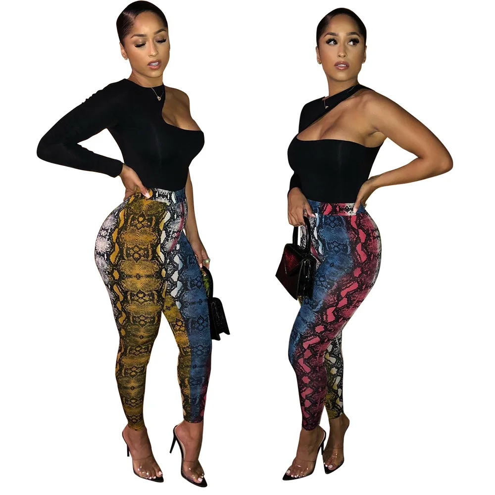 

Women Fashion New Snake Contrast Color Slim Fit Sexy Casual Pants