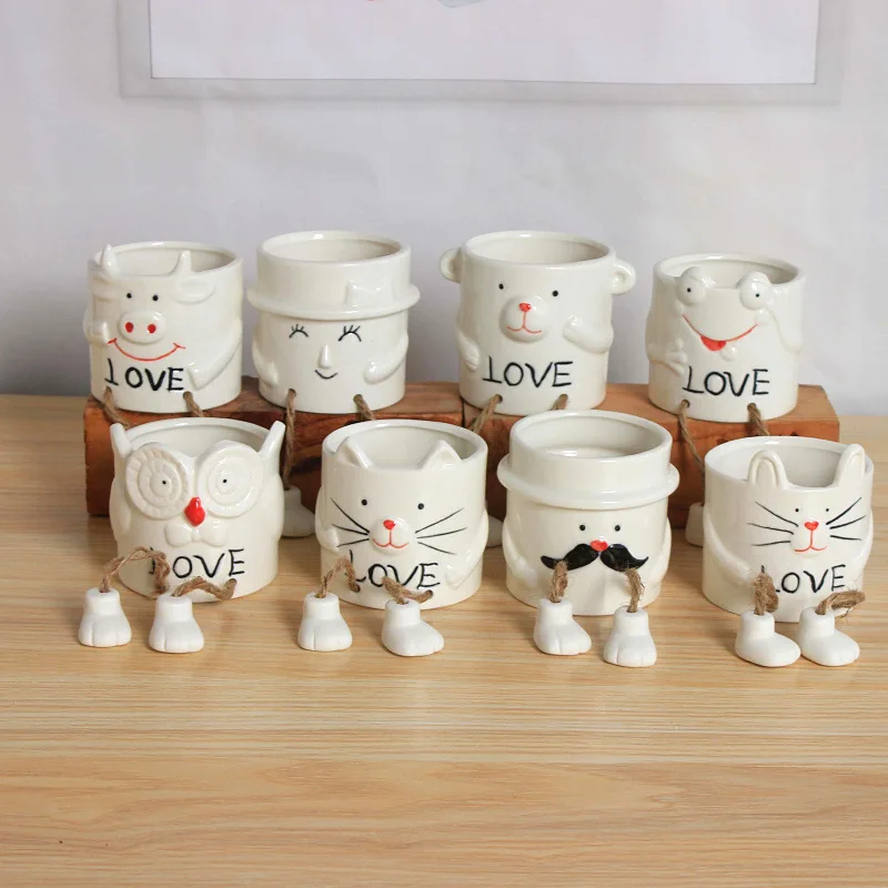 

Amazon cheap Cute ceramic cartoon animal owl cat bunny cow frog robot succulent indoor tiny pots planter porcelain flower pots