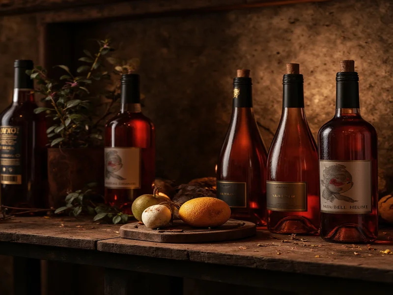 Bottled homemade wine stored in cool dark place