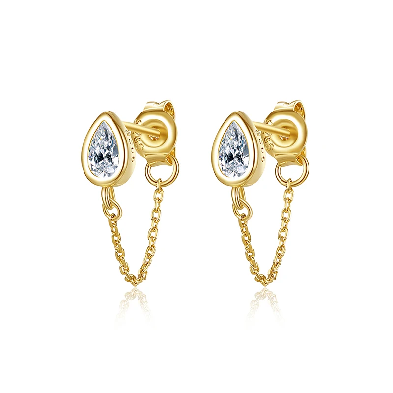 

CZCITY 2021 Cute Sterling Silver 925 Zirconia Lady Earring 14K Good Plated Quality Zircon Chain Drop Earring