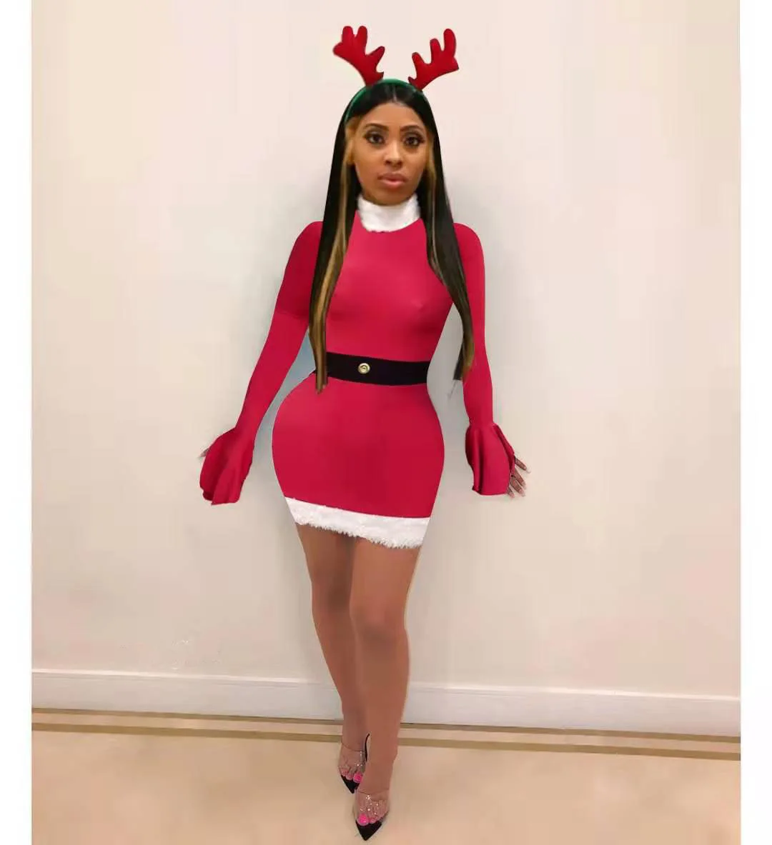 

New Fashion Christmas Woman Dresses Girls Bell Crop Top Casual Christmas Flared sleeve dress Party performance costume