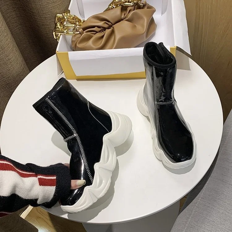 

Winter Black Pu Leather Warm Ankle Boots Thick Heel Round Toe Short Boots For Ladies, Black,silver color