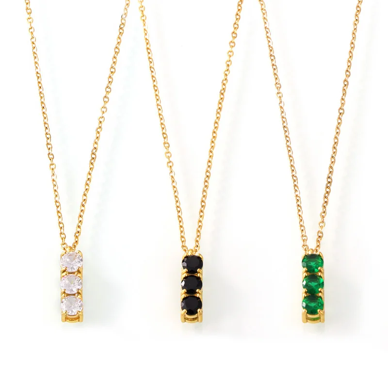 Fashion Personality Temperament Jewelry Three Sets Inset Zircon Design Sense Pendant Titanium Steel Necklace