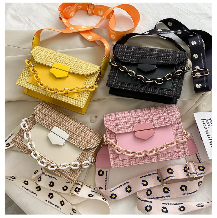 

Stitching Plaid Casual 2021 Chain Bag Satchel Shoulder Bags Cantasi Crossbody Handbags, White, yellow, blue, black, pink