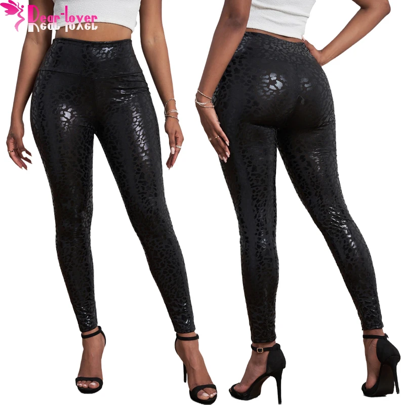 

Wholesale Leggins Por Mayor Black Leopard Leather High Waisted Shiny Tight Spandex Seamless Textured Leggings For Women