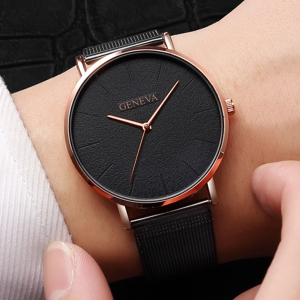 

Hot Sale Minimalist Watch Men Mesh Band Stainless Steel Strap Geneva Wholesale Men and Women Quartz Simple Cheap Watches, Black, gold, rose gold