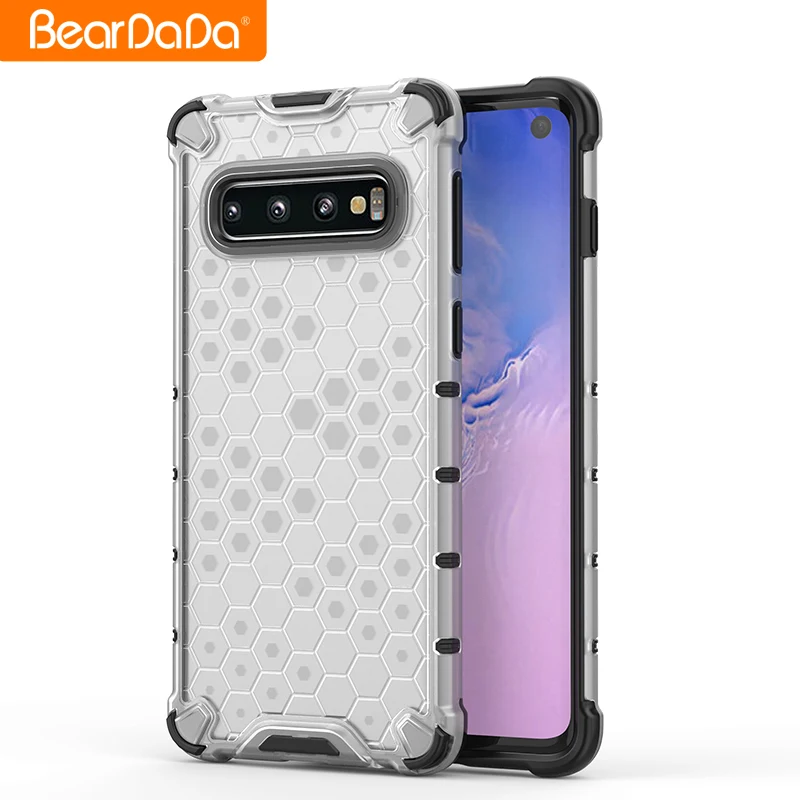 

Honeycomb transparent anti shock phone case pc tpu hybrid case for samsung galaxy s10 case cover