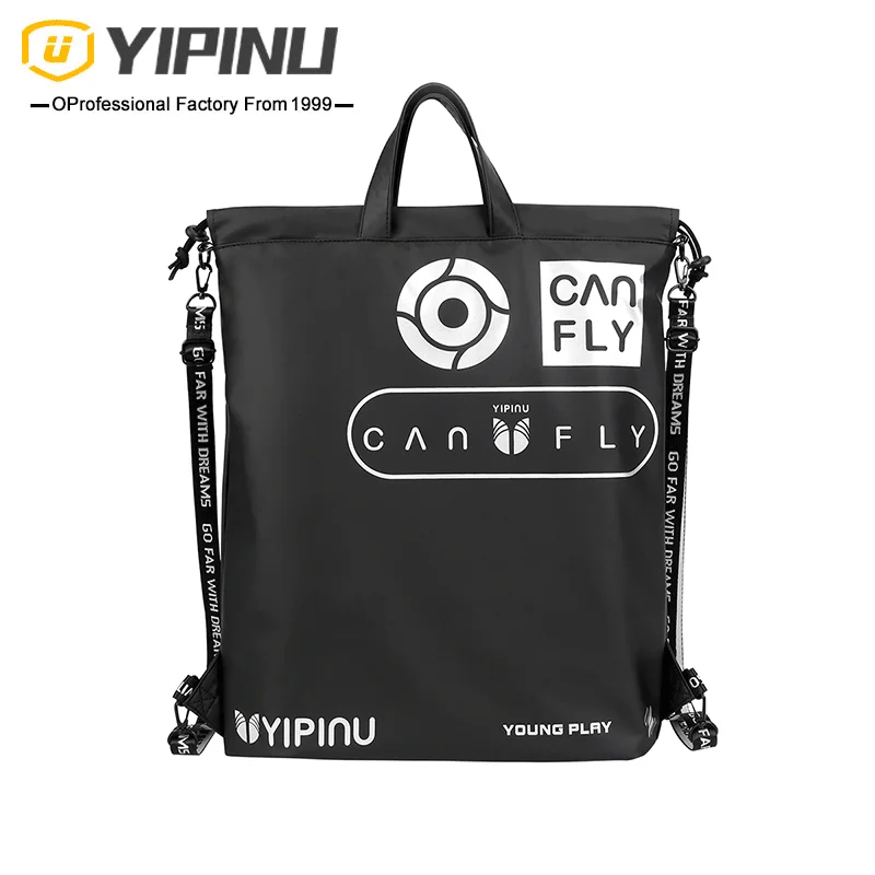 

YIPINU drawstring bag Wholesale PU shopping small drawstring bag sport Bag backpack, Black white