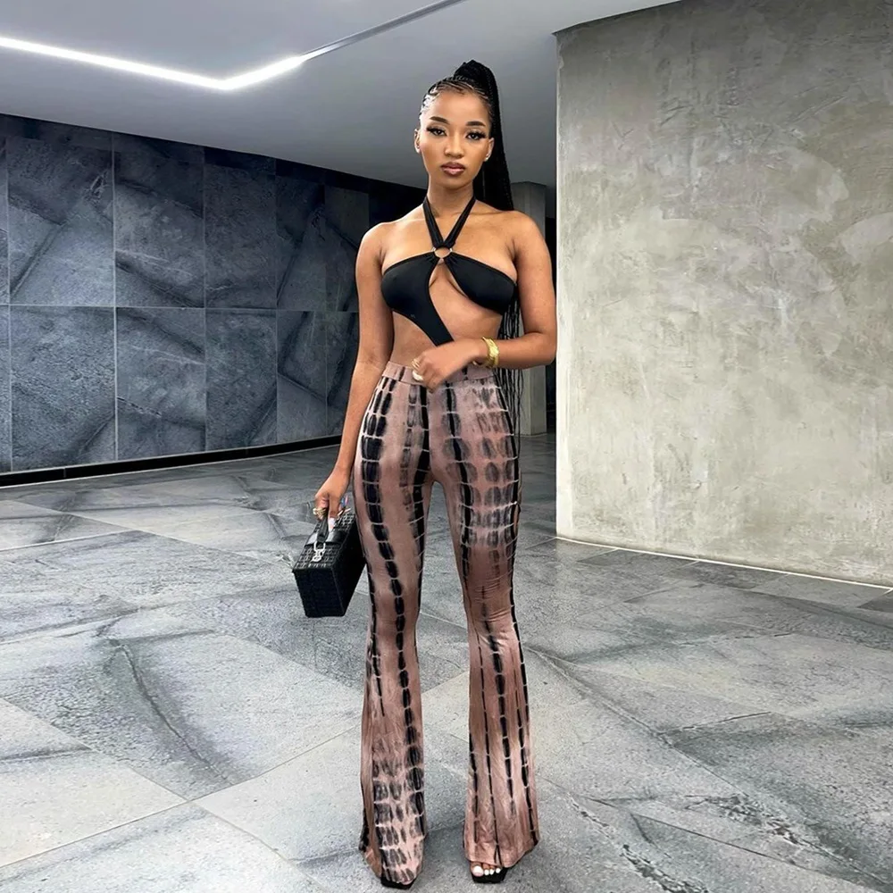 

2021 autumn new arrivals contrast color elastic waist slimming flared pants trousers casual women's clothing