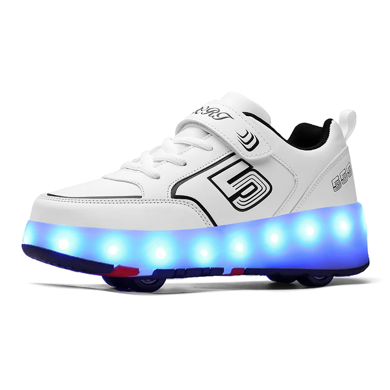 

Jinjiang Seven Kids Kick Out Wheeled 4 Quads Wheels Roller Shoes Led Light Up Children Roller Skate Shoes With Wheels Best Gifts, White, pink, black
