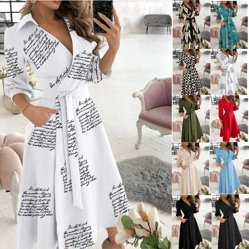 

Spring and autumn fashion plus size ruched dress long-sleeved V-neck print bag hip dress women's clothing casual dress for women, Picture