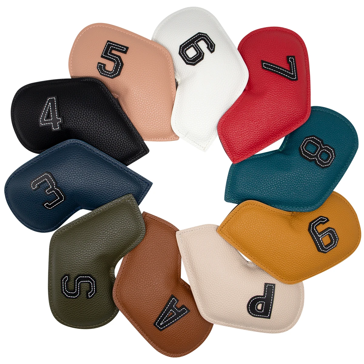 

Golf Iron Headcover Golf Head Cover Iron Club Embroidered PU Leather Club Protector Cover