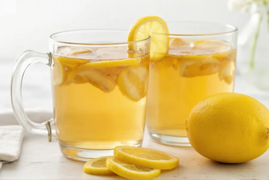 Steaming cup of ginger lemon tea with fresh ingredients