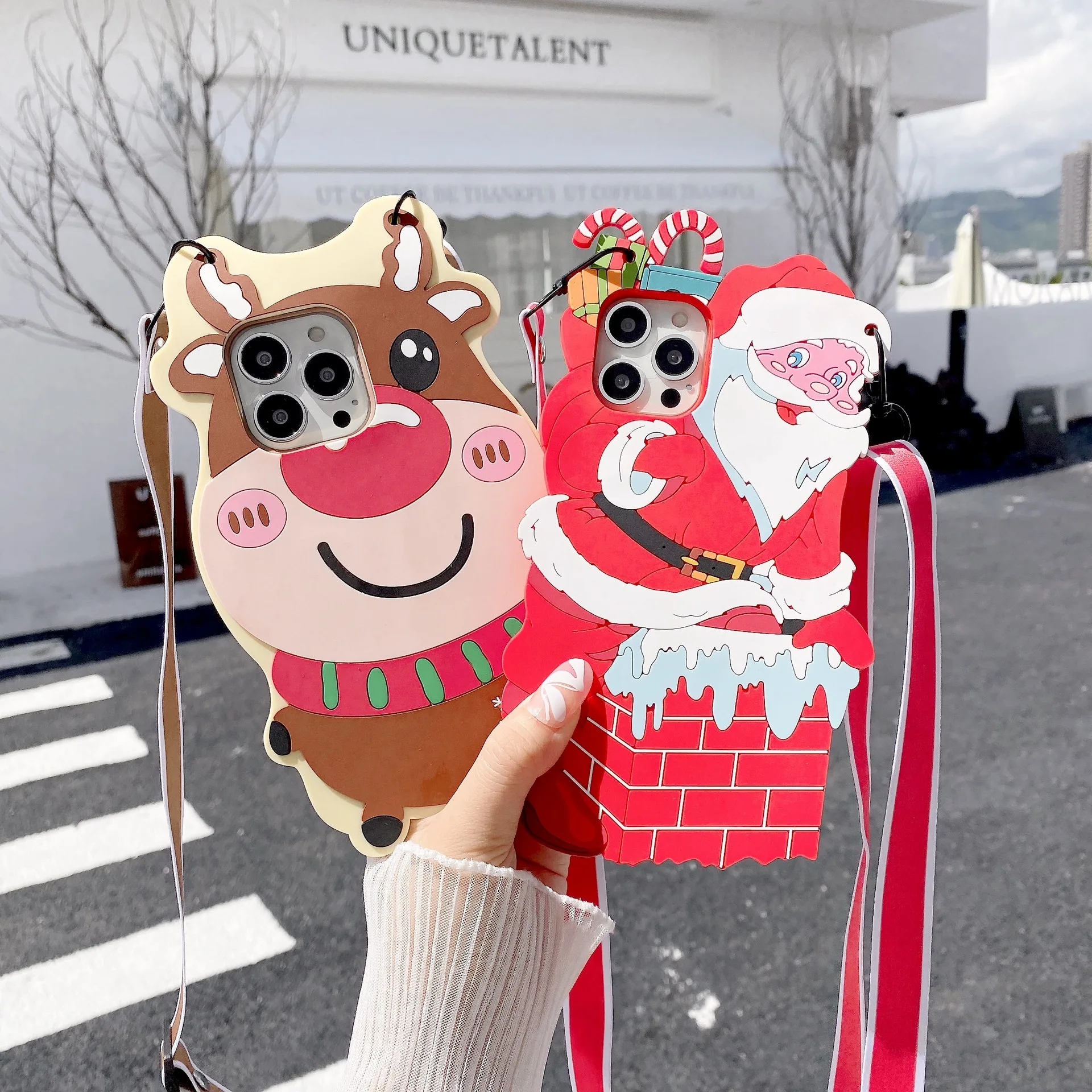 

New Arrival Cute Christmas Gift Silicone Mobile Phone Soft Case For Iphone13 Cartoon Elk Protective Phone Cover For Iphone 12Pro, Multi