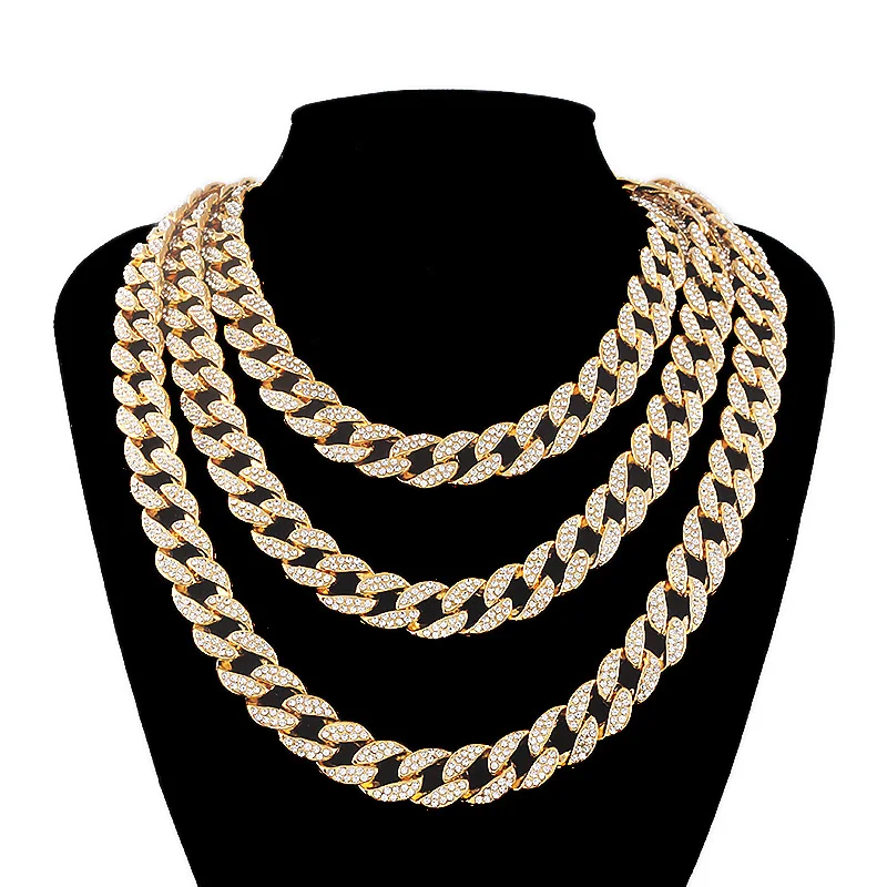 

2022 Custom Hip Hop Cuban Link Chain Necklace Women Men Choker Gold Silver Color Diamond Necklace, Silver/gold