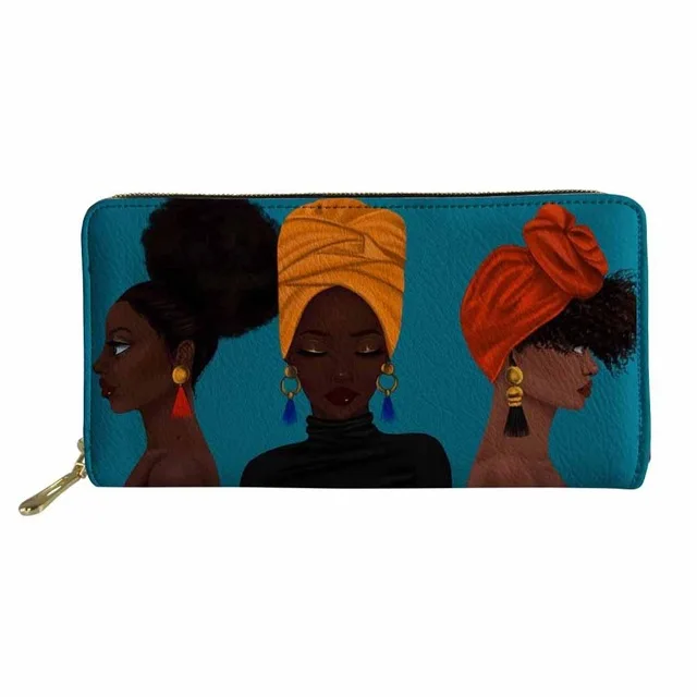 

Promotion Gift African Girl Women Clutch ID Card Money Coin Holder Long Zipper Party Afro Girls Leather Wallet, Customized color design and sell your own custom wallets