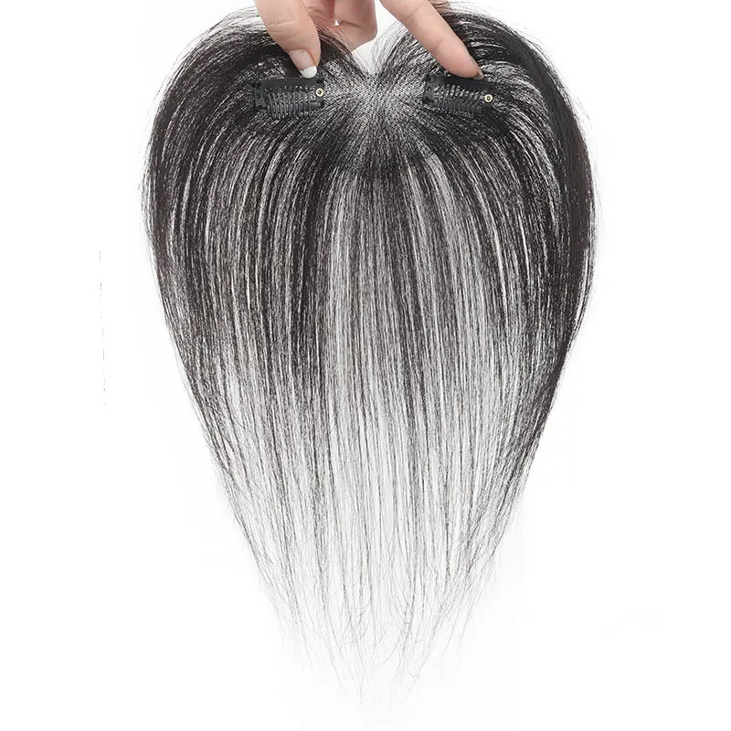 Wholesale 10inch Natural Invisible Heart-shaped Swiss Net 100% Human Hair Wigs With Bangs for Women Topper Human Hair Patch